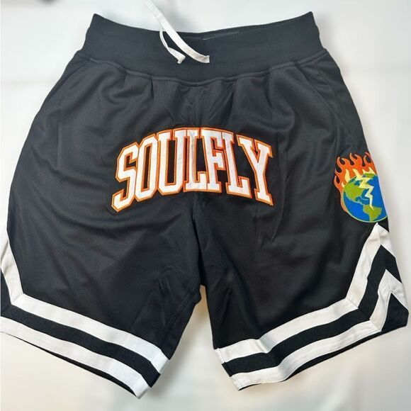 NWT Rod Wave Soulfly Black Basketball Shorts Earth Fire Patch Drawstring Size XL - Picture 4 of 8